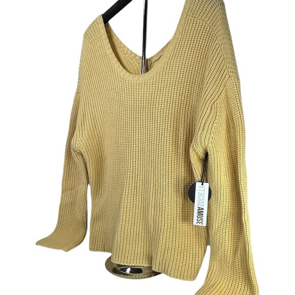 AMUSE SOCIETY Sunset Road Sweater Sz L Yellow VBack Oversize Knit Cotton Acrylic - Picture 4 of 9